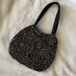 Vintage beaded paisley 100% silk black small mini purse
